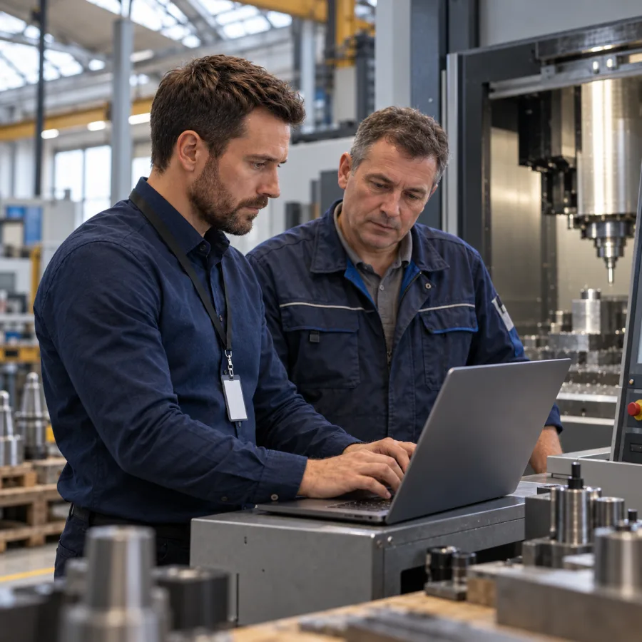 KI-generiertes Bild: IT-Techniker berät einen Betrieb in Remscheid