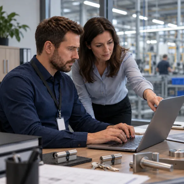 KI-generiertes Bild: IT-Techniker berät einen Betrieb in Velbert